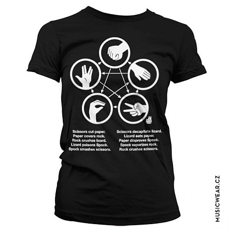 Big Bang Theory t-shirt, Sheldons Rock Paper Scissors Black Girly