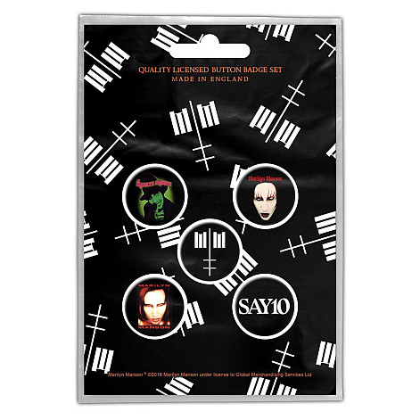 Marilyn Manson button badges – 5 pieces, Cross Log
