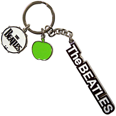 The Beatles kovová keychain 70x20x15 mm, Text Logo Drop T Drum & Apple Charms