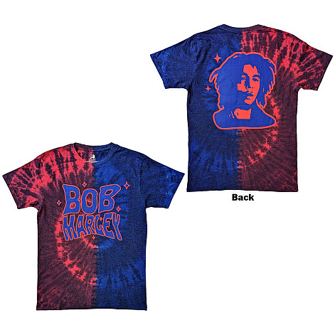 Bob Marley t-shirt, Trippy Text Dye Wash BP Red & Blue, men´s