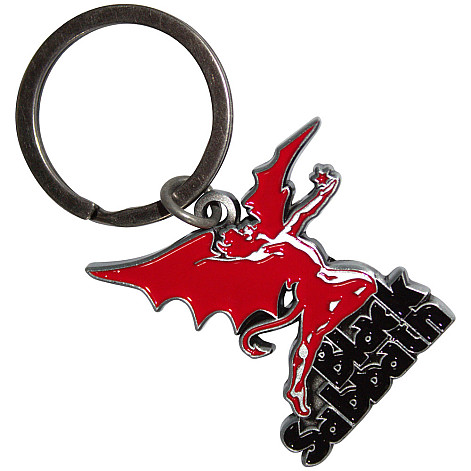 Black Sabbath kovová keychain 42x37mm, Black Logo & Red Daemon Zinc