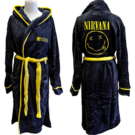 Nirvana bathrobe, Yellow Smiley Black, unisex