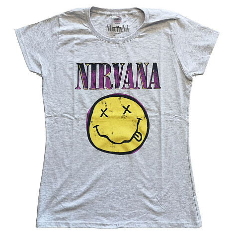 Nirvana t-shirt, Xerox Smiley Pink Girly Grey, ladies