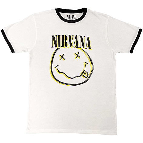 Nirvana t-shirt, Double Happy Face Ringer White, men´s
