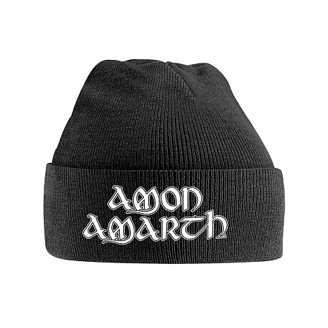 Amon Amarth winter beanie cap, White Logo Black