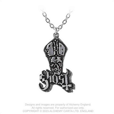 Ghost cínový pendant na krk s řetízkem, Logo 49x30x3 mm