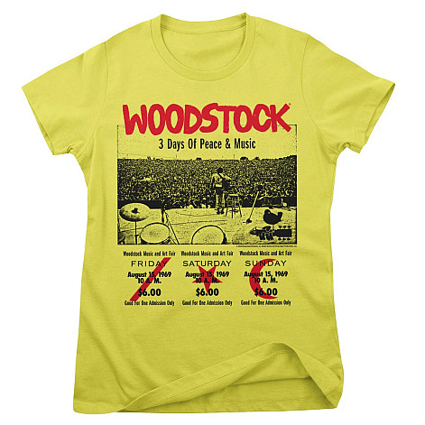 Woodstock t-shirt, 3 Day Ticket Girly Yellow, ladies