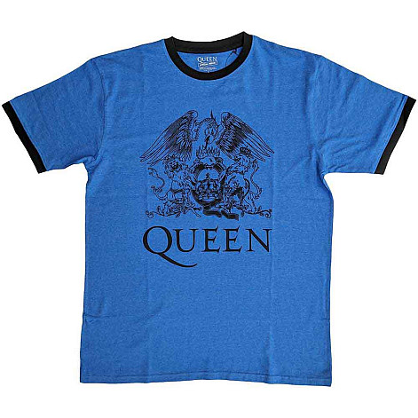 Queen t-shirt, Crest Logo Ringer Eco Blue, men´s