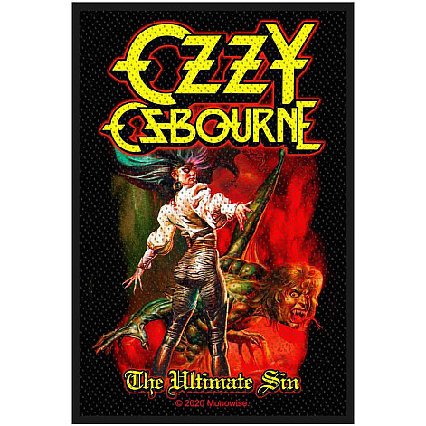 Ozzy Osbourne tkaná patch PES 100x50 mm, The Ultimate Sin
