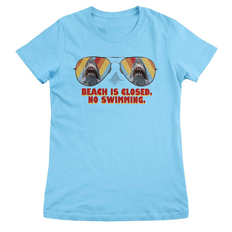 Čelisti t-shirt, Beach Closed Now Swimming Sky Blue, ladies