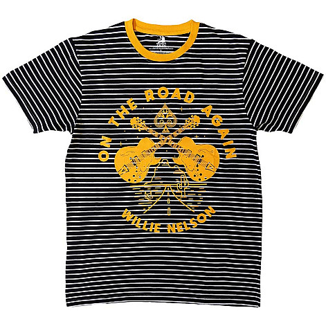 Willie Nelson t-shirt, On The Road Again Ringer Black & White, men´s