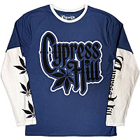 Cypress Hill t-shirt long rukáv, Leaf & Logo Denim Blue & White, men´s