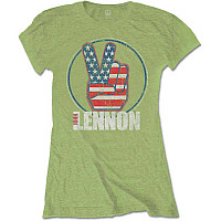 John Lennon t-shirt, Peace Fingers US Flag Kiwi Green Girly, ladies