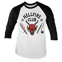 Stranger Things t-shirt, Hellfire Club Baseball LS White Black, men´s