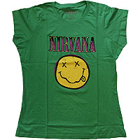 Nirvana t-shirt, Xerox Smiley Pink Girly Green, ladies
