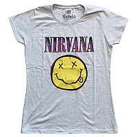 Nirvana t-shirt, Xerox Smiley Pink Girly Grey, ladies